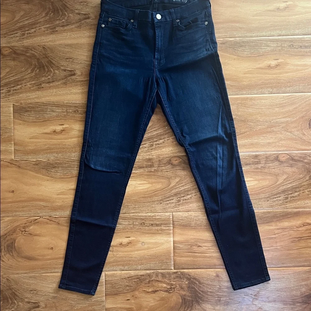 7 For All Mankind the Mid Rise Skinny Jeans Dark Blue.
